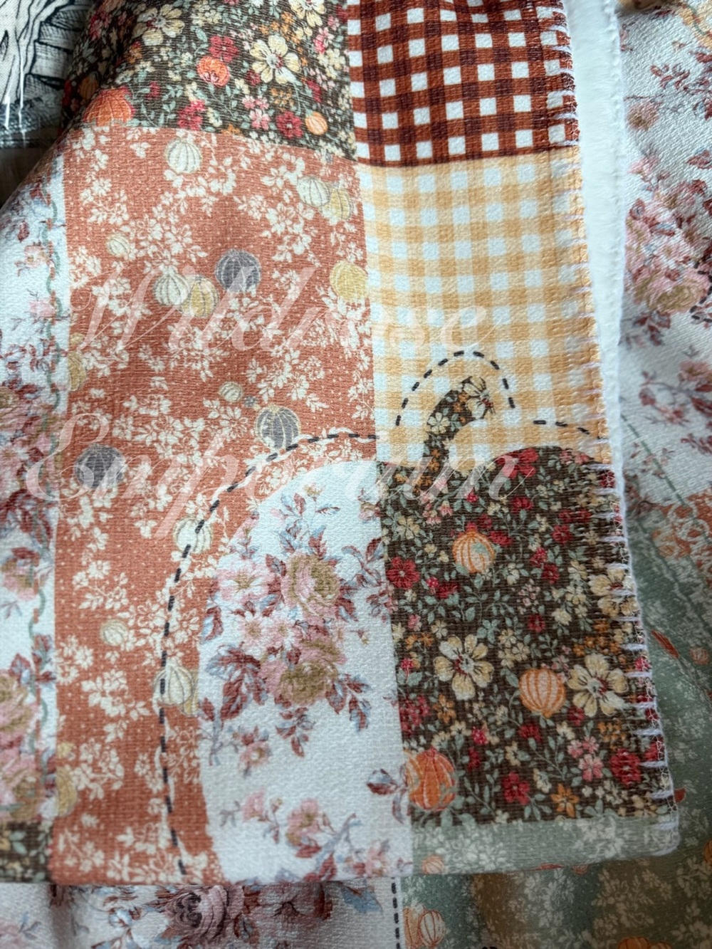 Shabby Chic farmhouse Harvest Pumpkin patchwork fall Chenille Faux Fur throw NWT - Picture 8 of 9